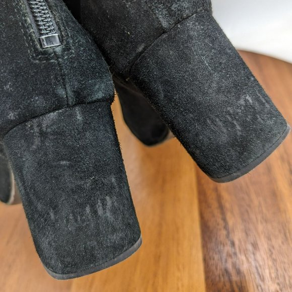Free People Cecile Ankle Booties 38 8 Black Suede Leather Zip Back Block Heeled - Picture 8 of 13